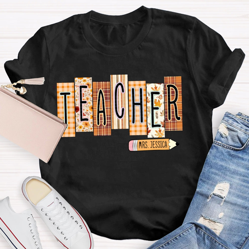 Personalized Name Colorful Small Square Pattern Teacher T-shirt