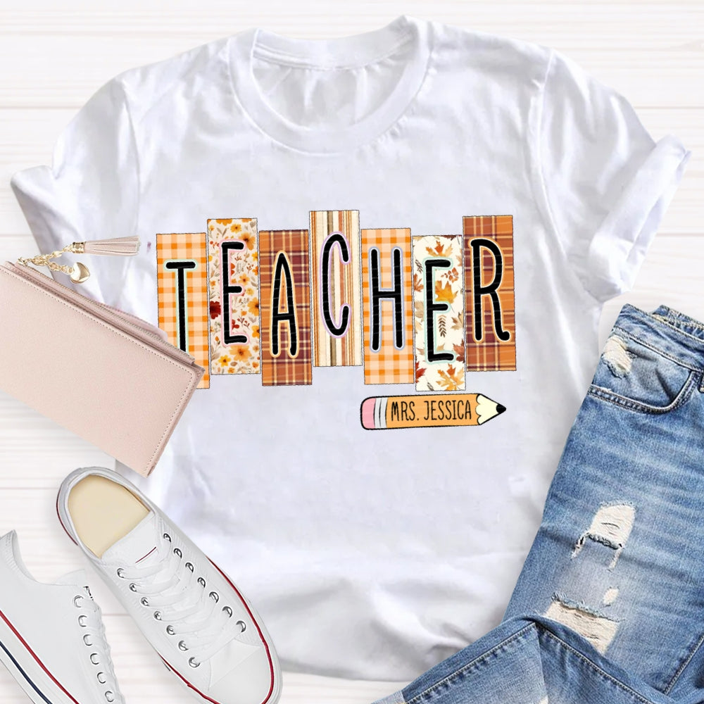 Personalized Name Colorful Small Square Pattern Teacher T-shirt