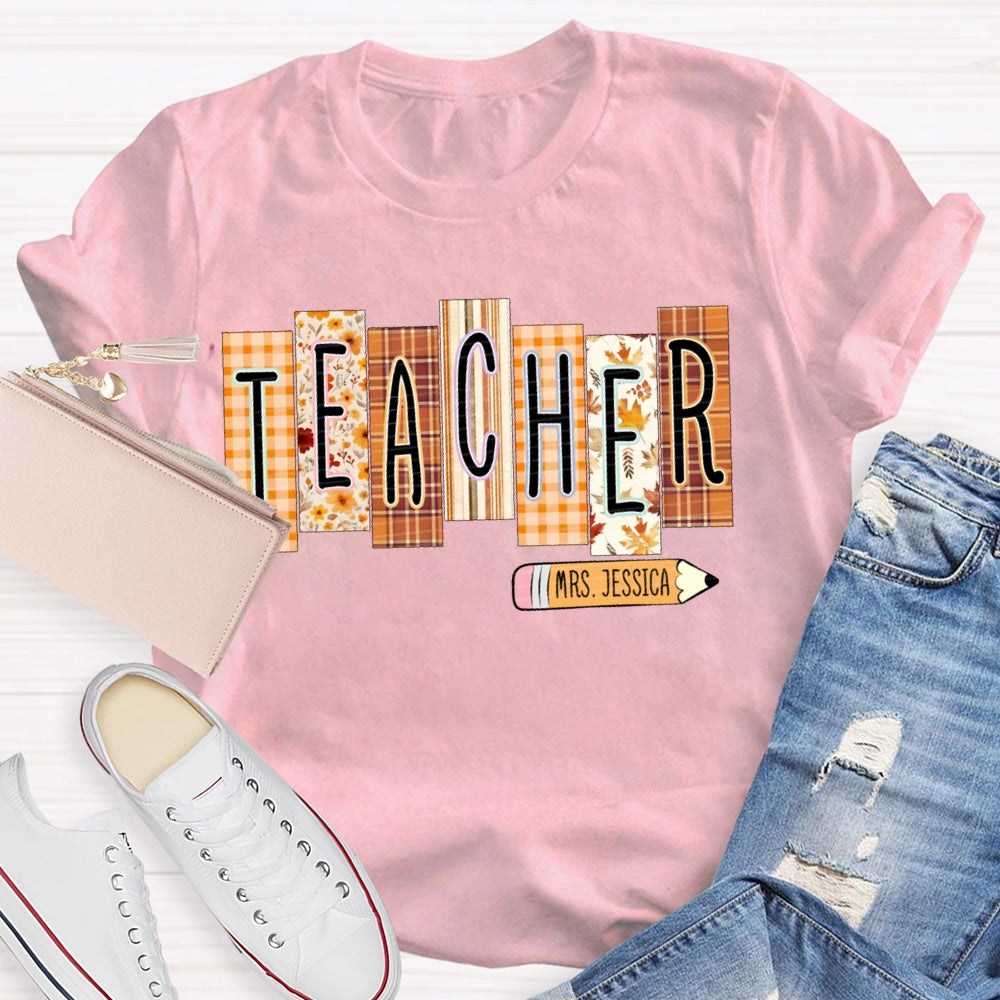 Personalized Name Colorful Small Square Pattern Teacher T-shirt