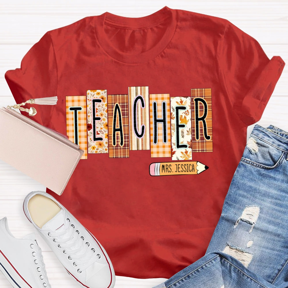 Personalized Name Colorful Small Square Pattern Teacher T-shirt