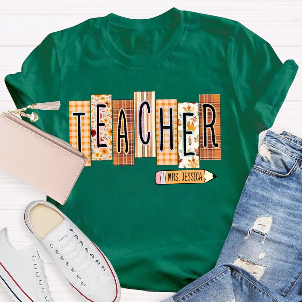 Personalized Name Colorful Small Square Pattern Teacher T-shirt