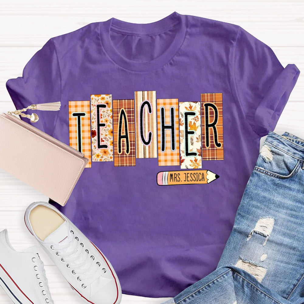 Personalized Name Colorful Small Square Pattern Teacher T-shirt