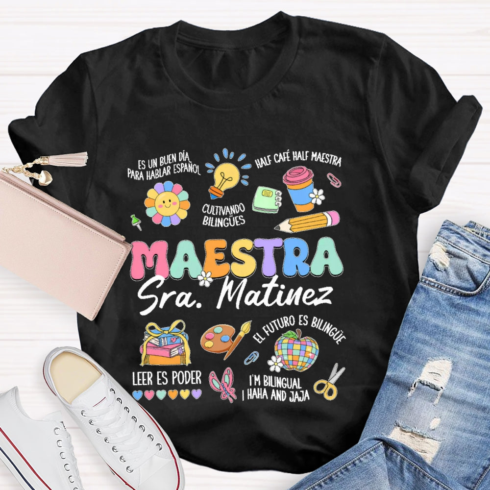 Personalized Name  Maestra Colorful Pattern T-shirt