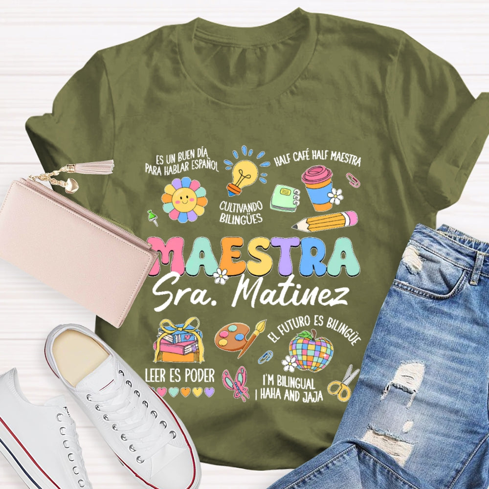 Personalized Name  Maestra Colorful Pattern T-shirt