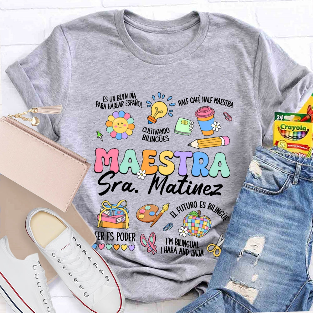 Personalized Name  Maestra Colorful Pattern T-shirt