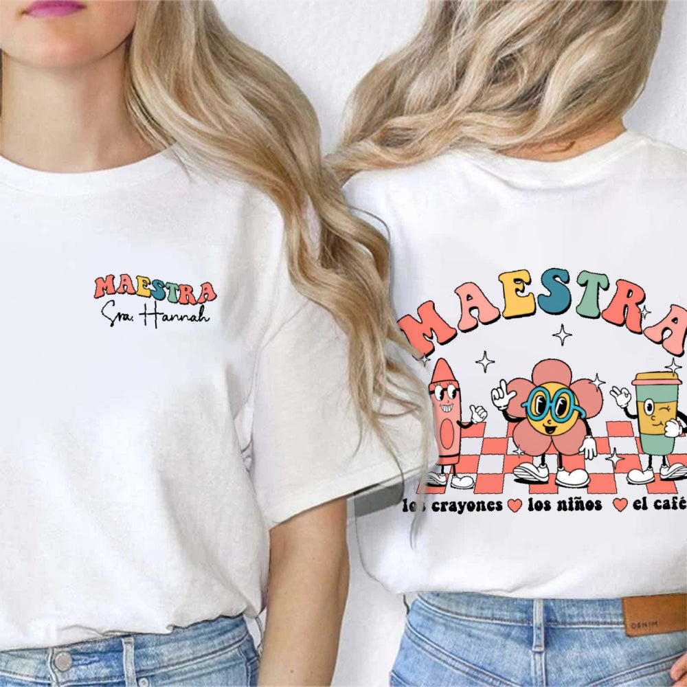Personalized Name Maestra Funny Letters Double Printed T-shirt