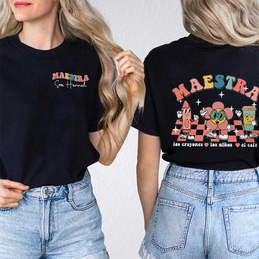 Personalized Name Maestra Funny Letters Double Printed T-shirt