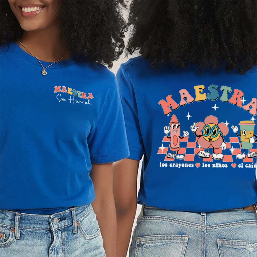 Personalized Name Maestra Funny Letters Double Printed T-shirt
