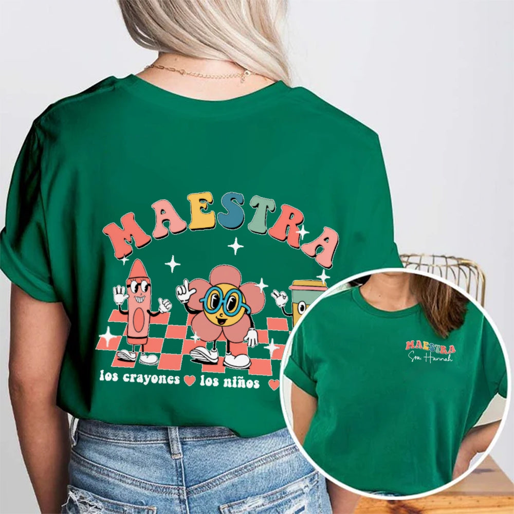 Personalized Name Maestra Funny Letters Double Printed T-shirt
