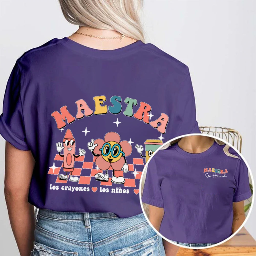 Personalized Name Maestra Funny Letters Double Printed T-shirt