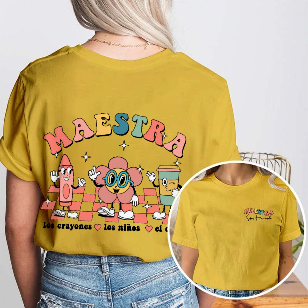 Personalized Name Maestra Funny Letters Double Printed T-shirt