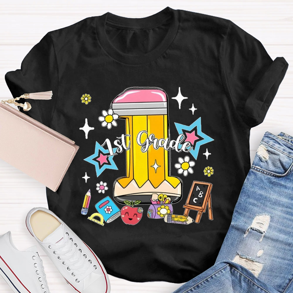 Personalized Grade 1st Grade Cute Pencil  T-shirt