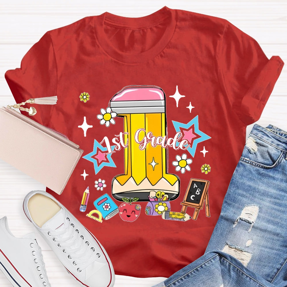 Personalized Grade 1st Grade Cute Pencil  T-shirt