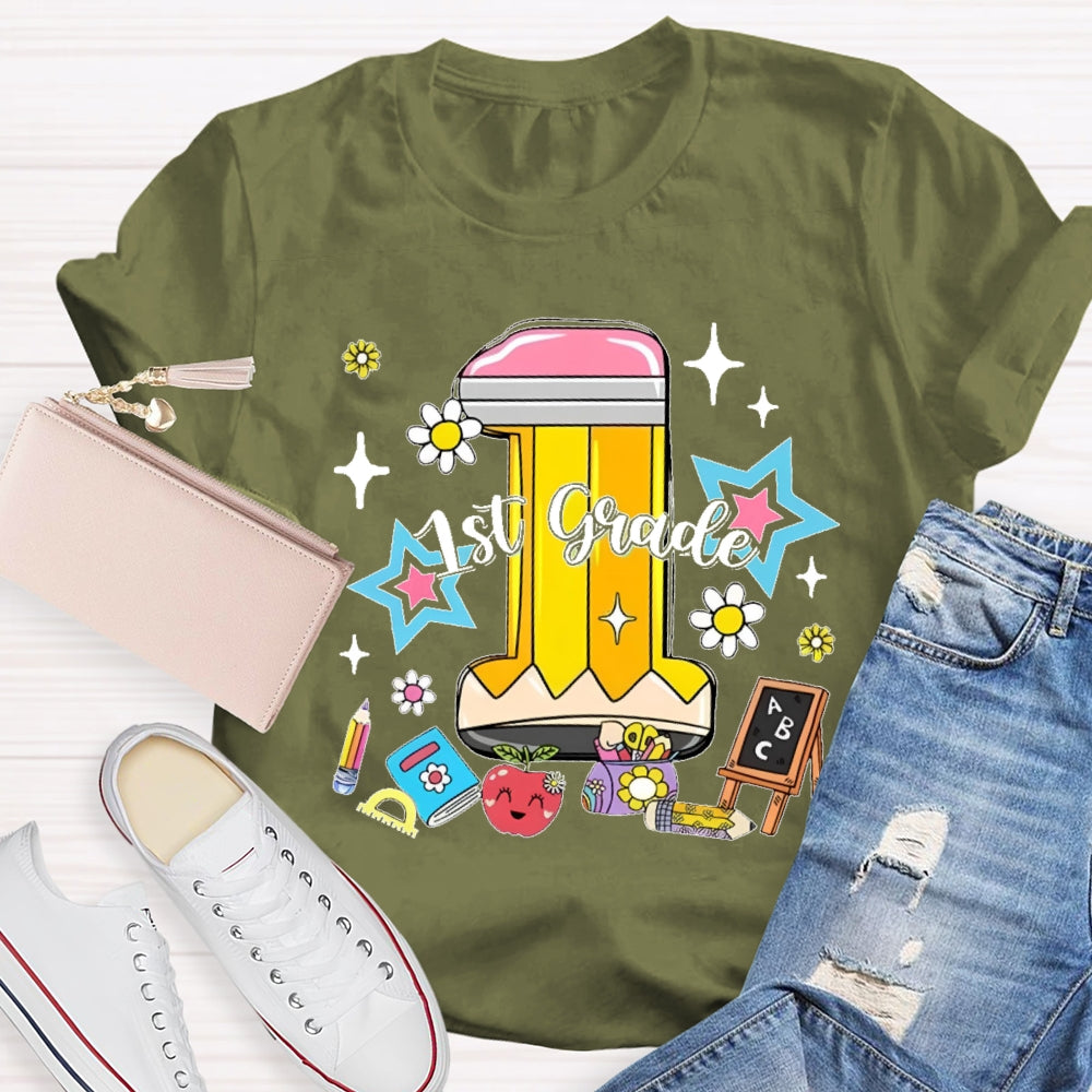 Personalized Grade 1st Grade Cute Pencil  T-shirt