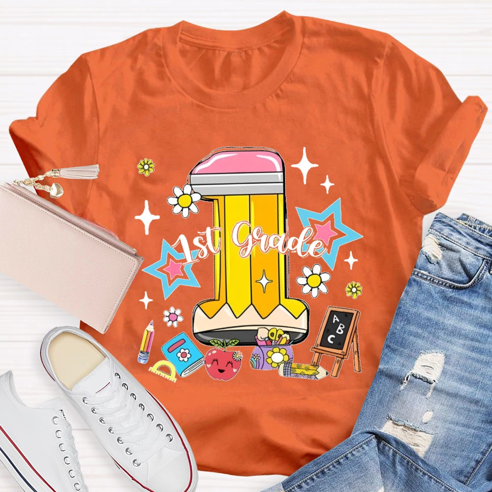 Personalized Grade 1st Grade Cute Pencil  T-shirt