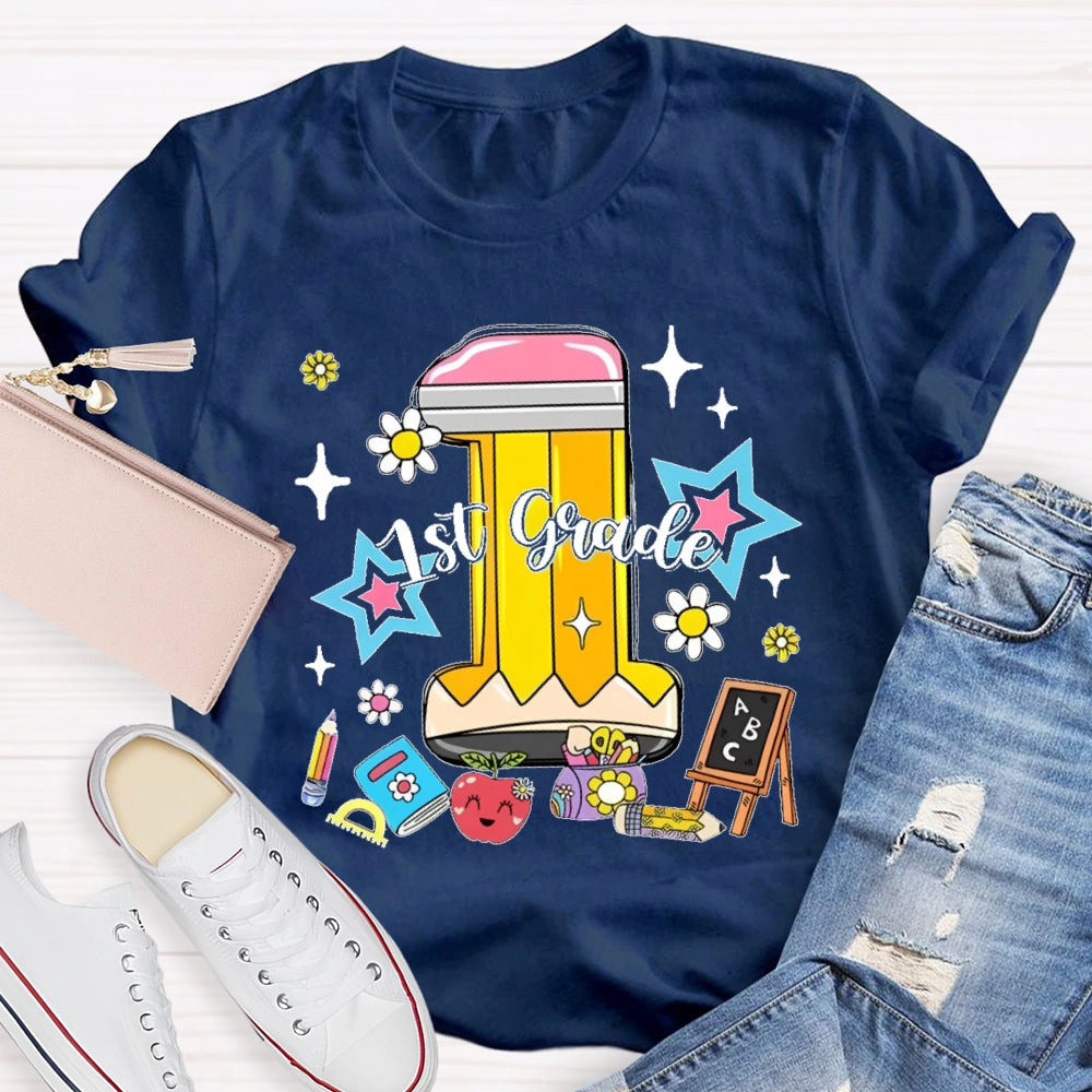 Personalized Grade 1st Grade Cute Pencil  T-shirt