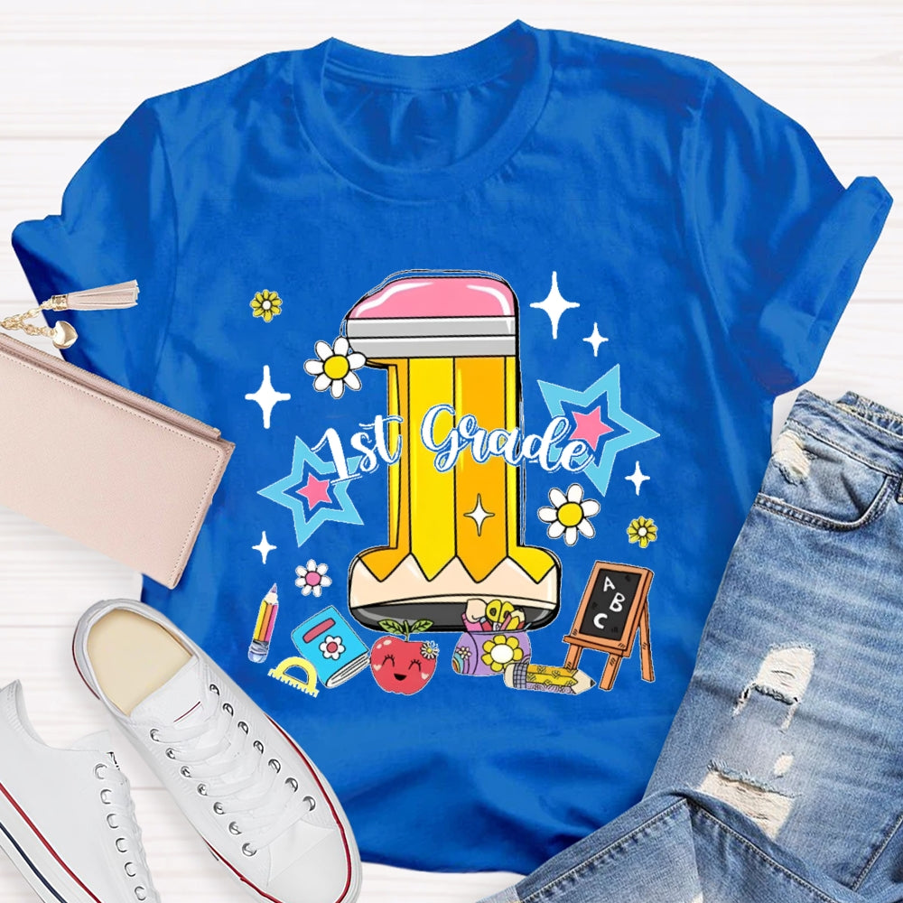 Personalized Grade 1st Grade Cute Pencil  T-shirt