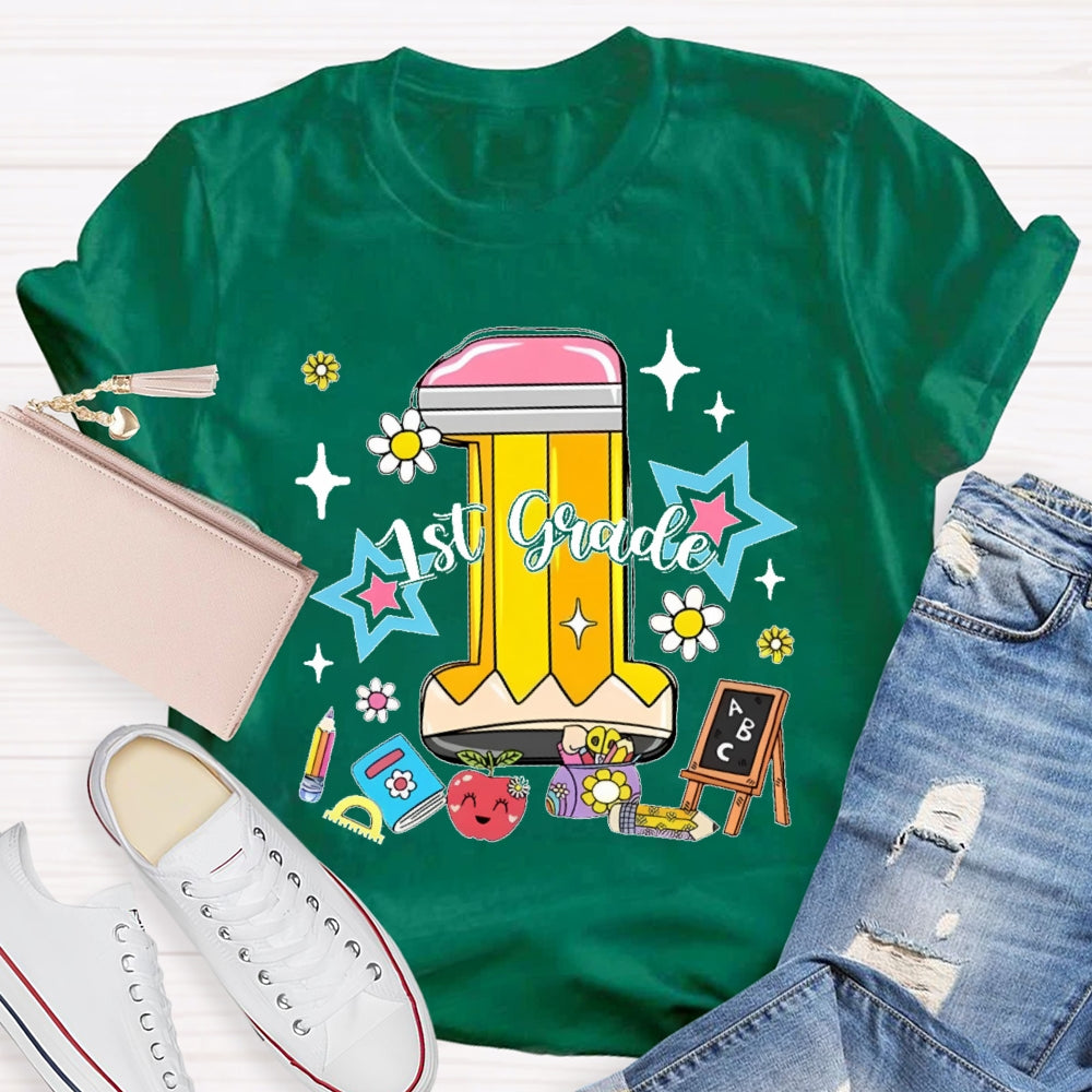 Personalized Grade 1st Grade Cute Pencil  T-shirt