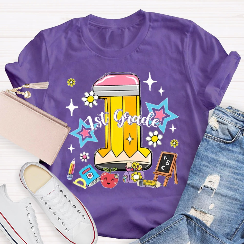 Personalized Grade 1st Grade Cute Pencil  T-shirt