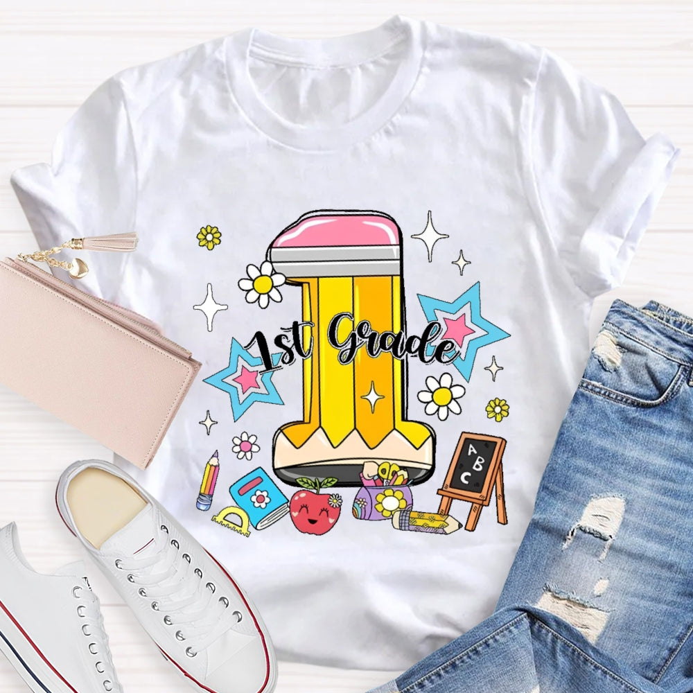 Personalized Grade 1st Grade Cute Pencil  T-shirt
