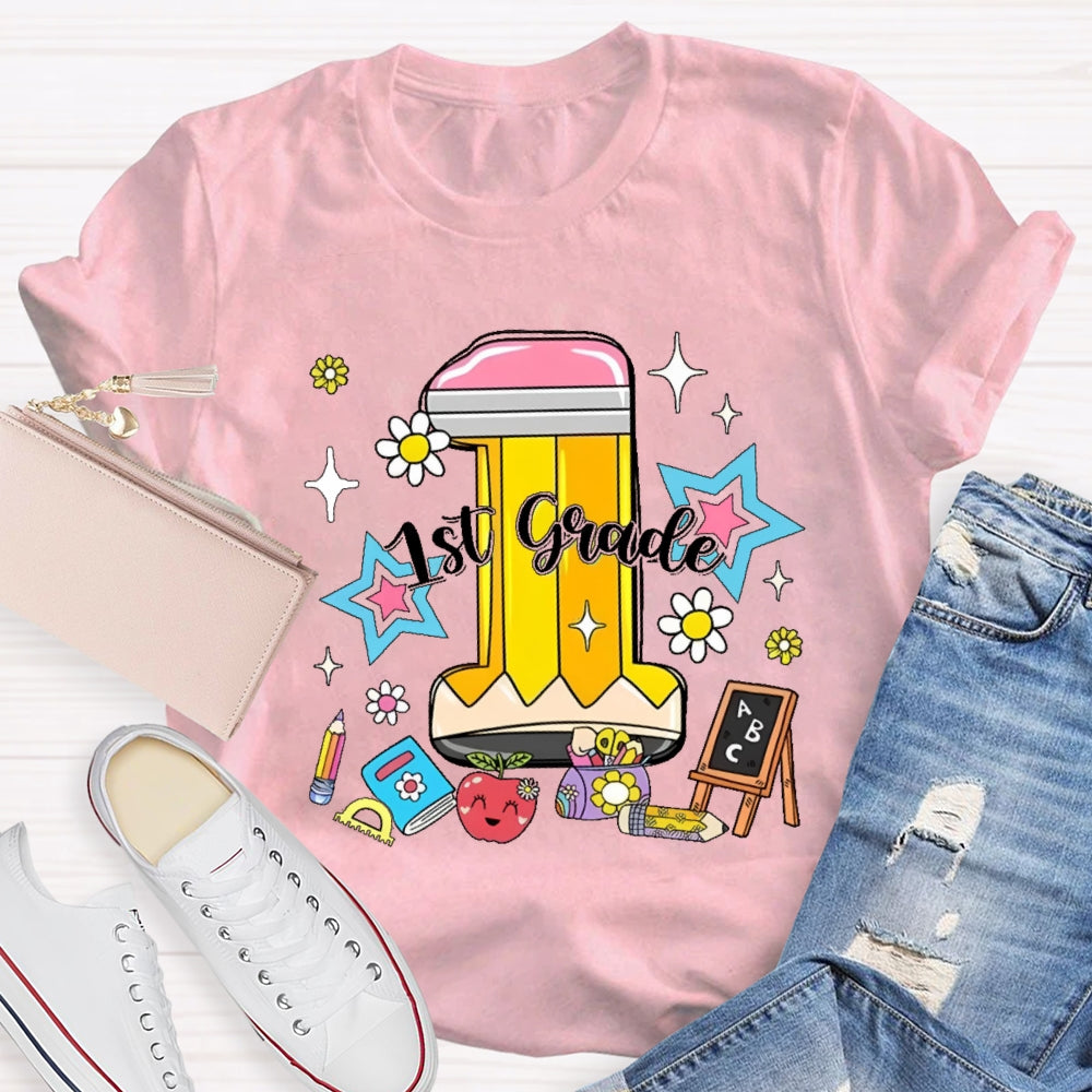 Personalized Grade 1st Grade Cute Pencil  T-shirt