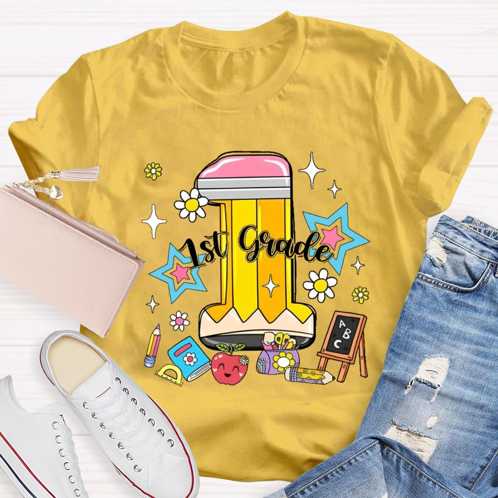 Personalized Grade 1st Grade Cute Pencil  T-shirt