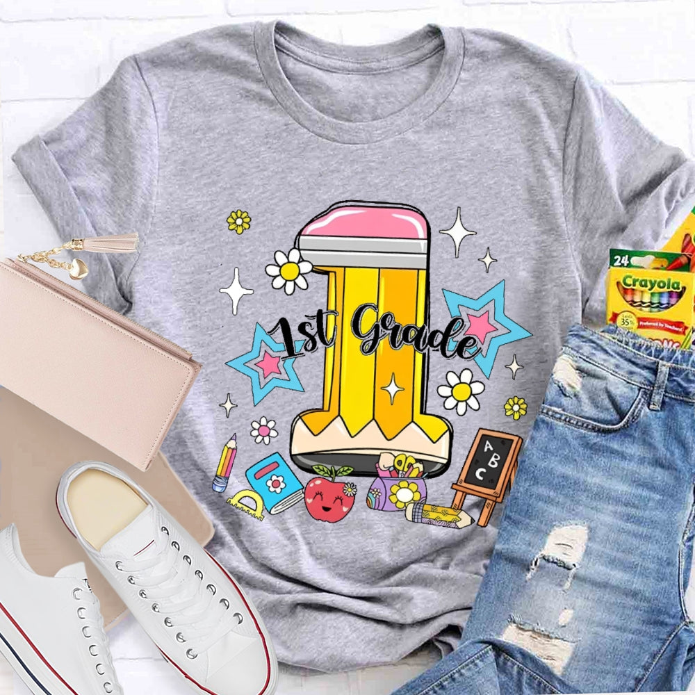 Personalized Grade 1st Grade Cute Pencil  T-shirt