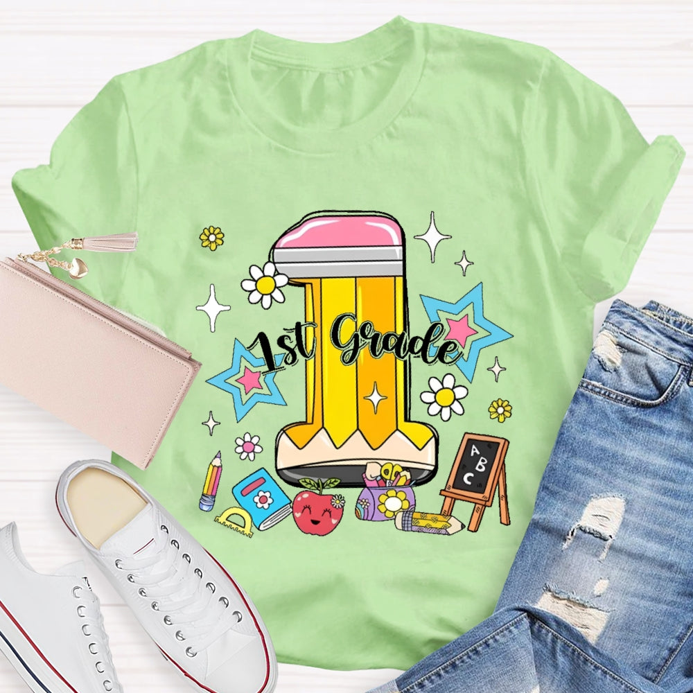 Personalized Grade 1st Grade Cute Pencil  T-shirt