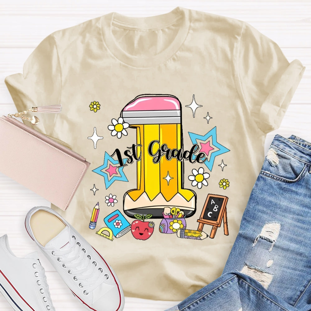Personalized Grade 1st Grade Cute Pencil  T-shirt
