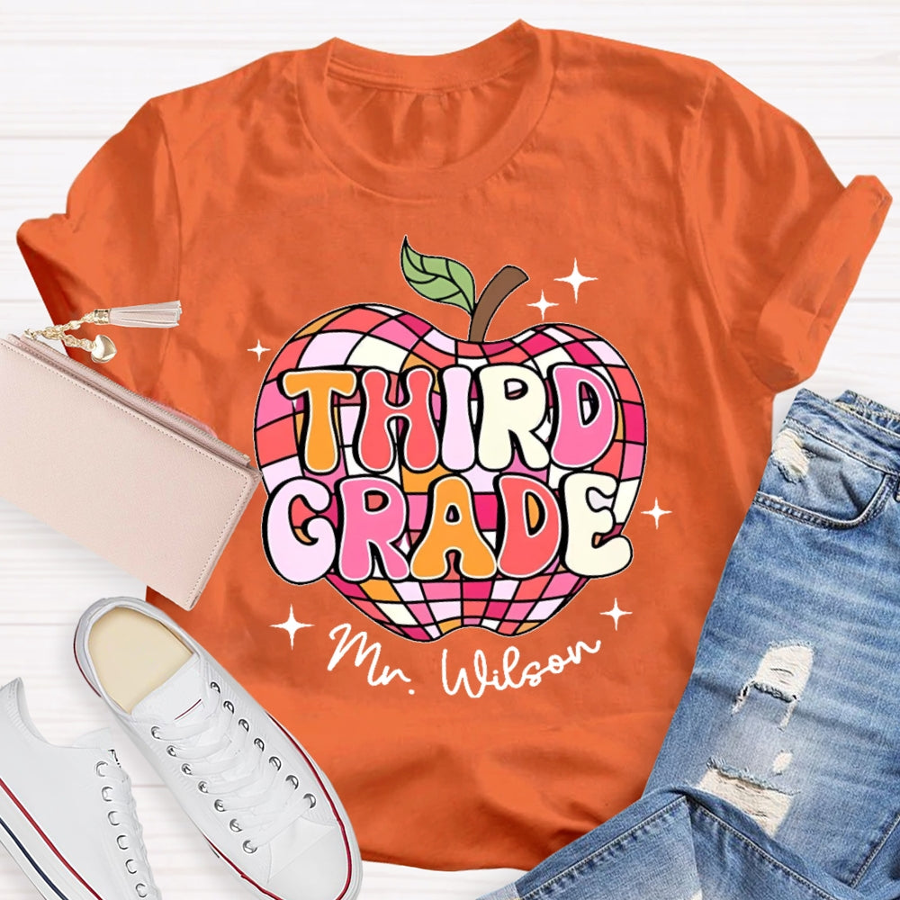 Personalized Name And Grade 3rd Grade Cute Apple T-shirt