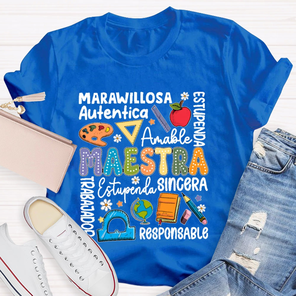 Maestra Back To School Spanish Teacher Letters T-shirt