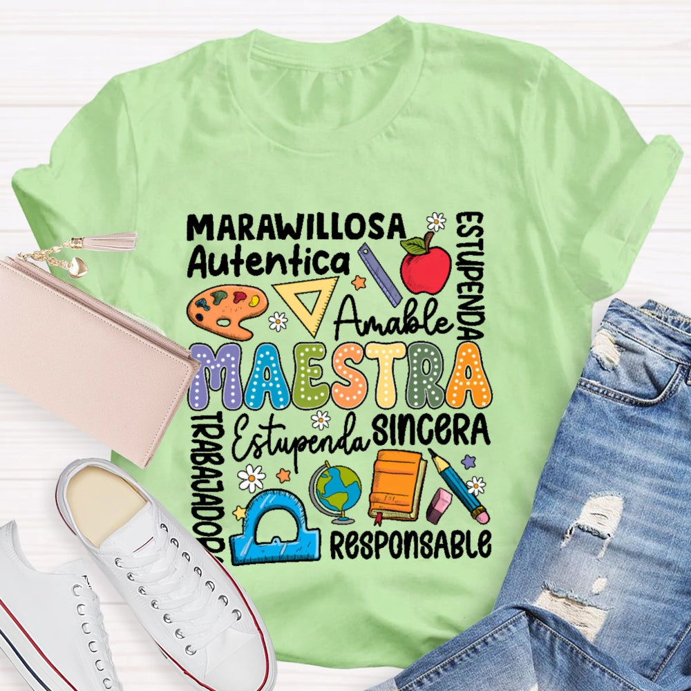 Maestra Back To School Spanish Teacher  Letters T-shirt