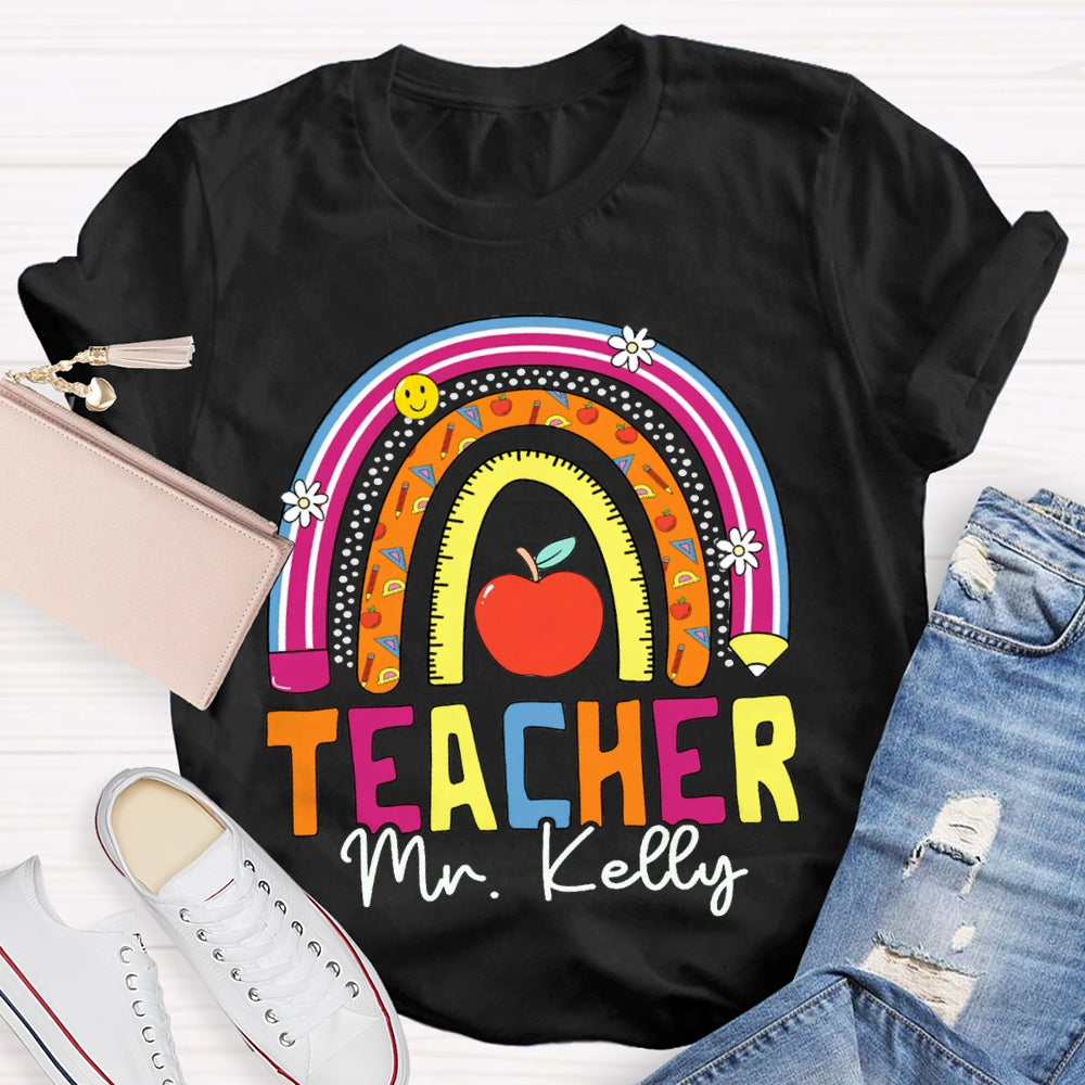Personalized Name Teacher Colored Curves T-shirt