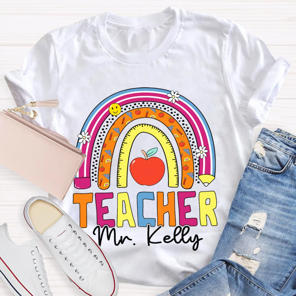 Personalized Name Teacher Colored Curves T-shirt