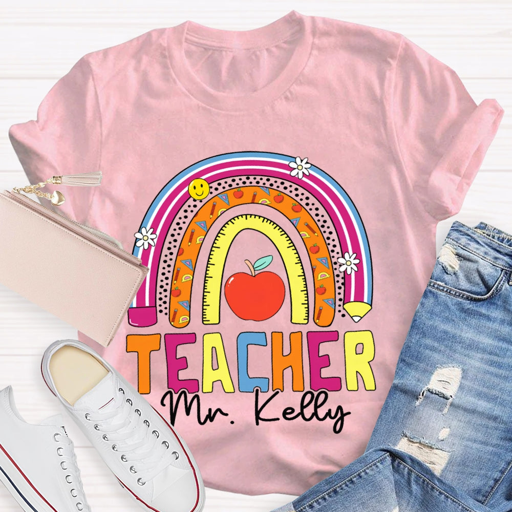 Personalized Name Teacher Colored Curves T-shirt