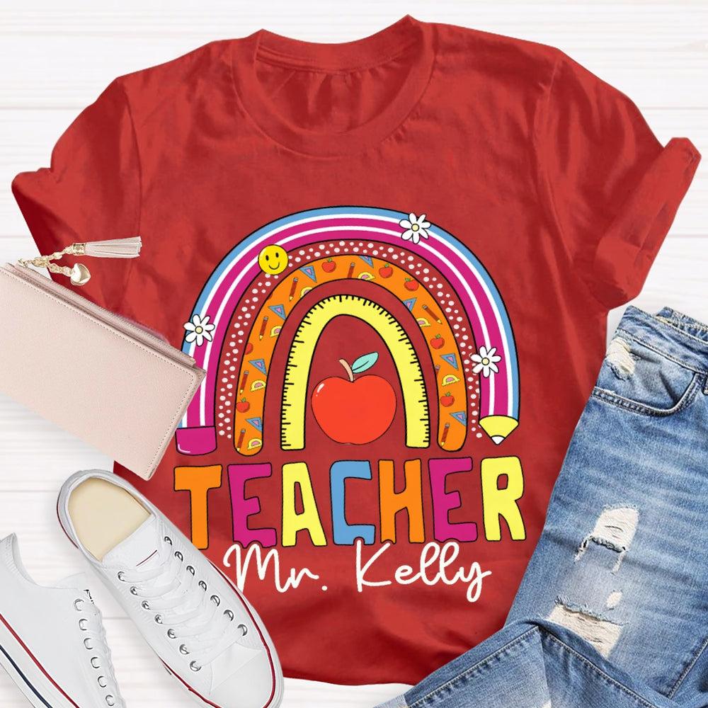 Personalized Name Teacher Colored Curves T-shirt