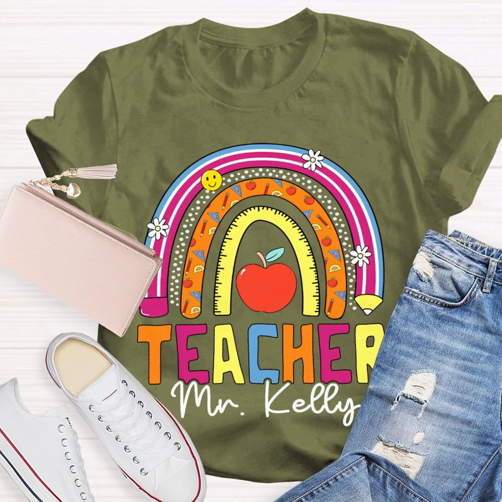 Personalized Name Teacher Colored Curves T-shirt