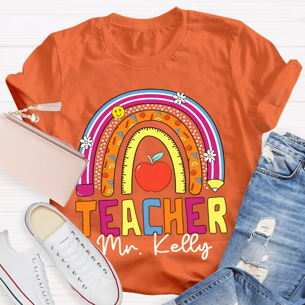 Personalized Name Teacher Colored Curves T-shirt
