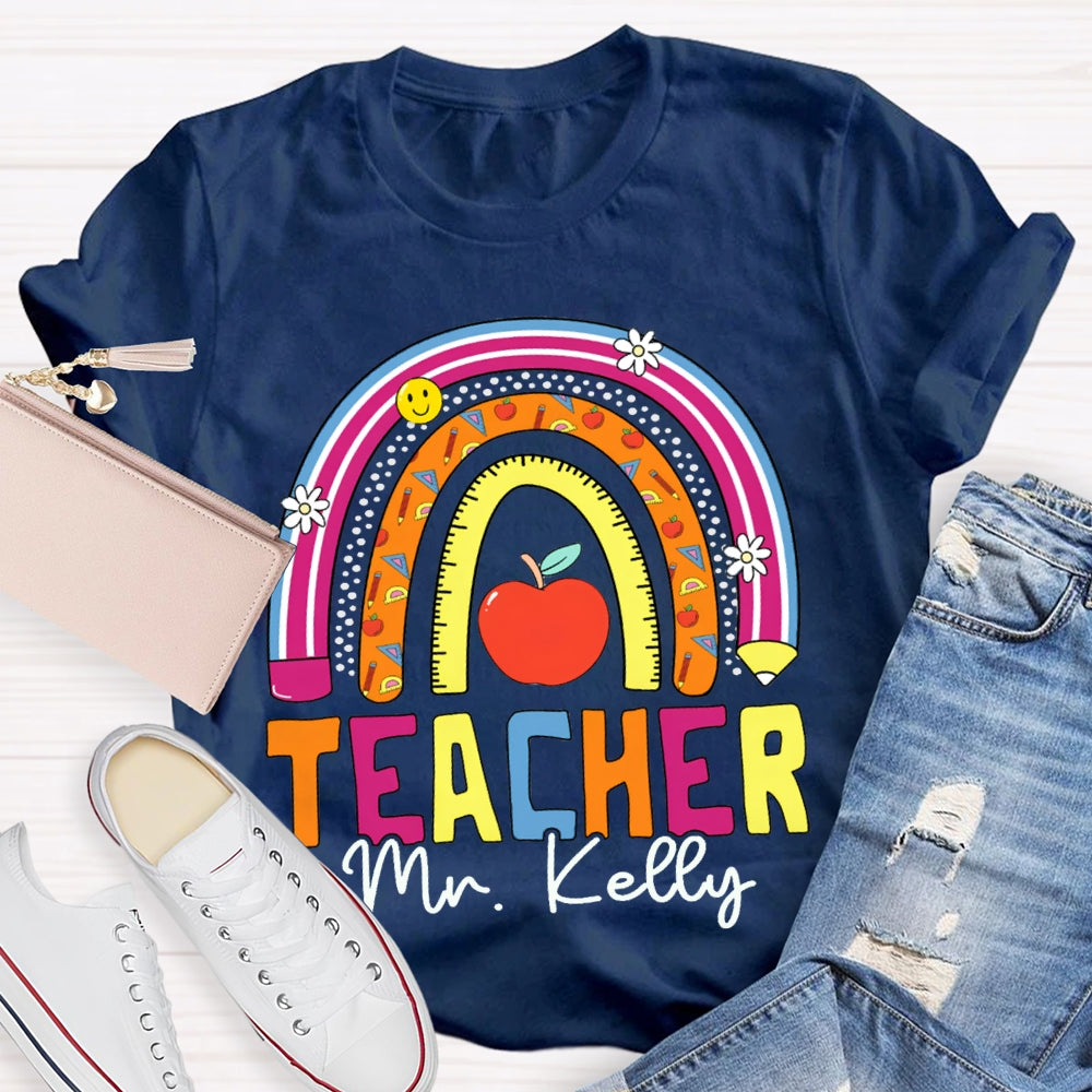 Personalized Name Teacher Colored Curves T-shirt