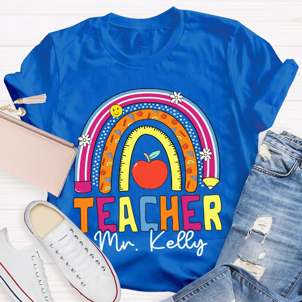 Personalized Name Teacher Colored Curves T-shirt