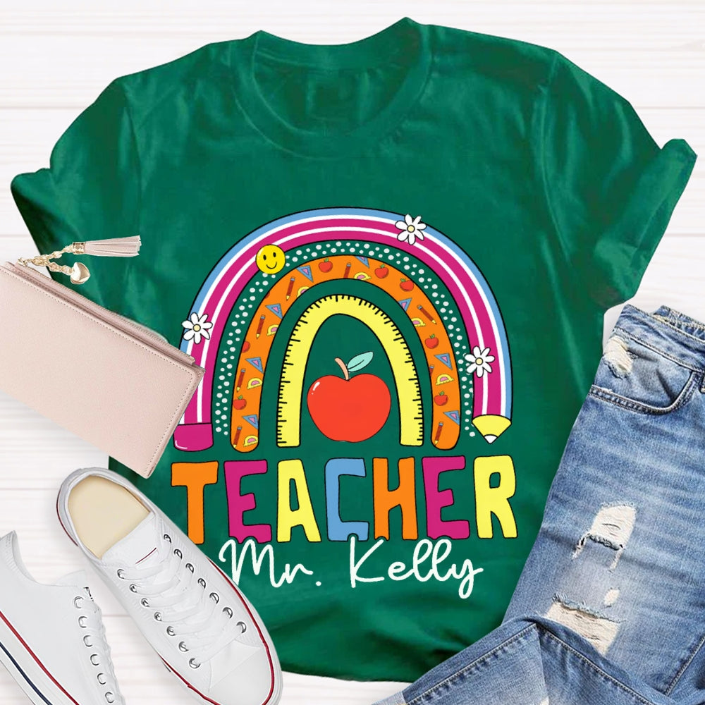 Personalized Name Teacher Colored Curves T-shirt
