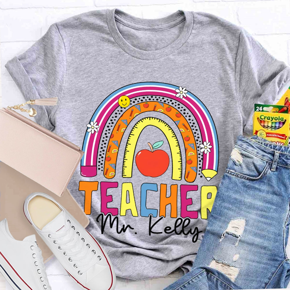 Personalized Name Teacher Colored Curves T-shirt