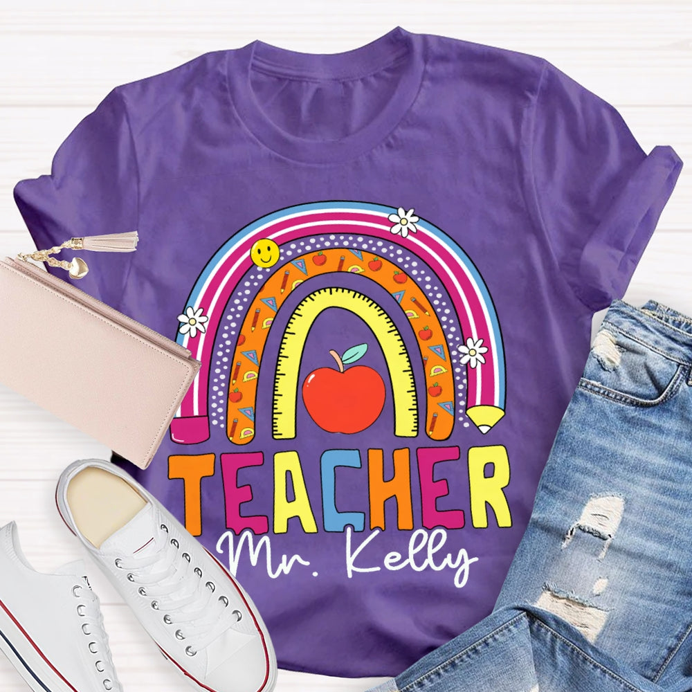 Personalized Name Teacher Colored Curves T-shirt