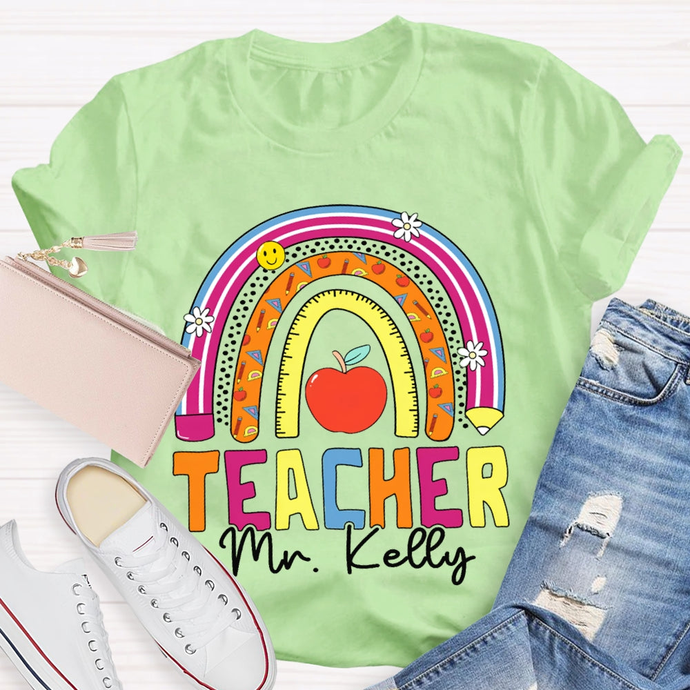 Personalized Name Teacher Colored Curves T-shirt