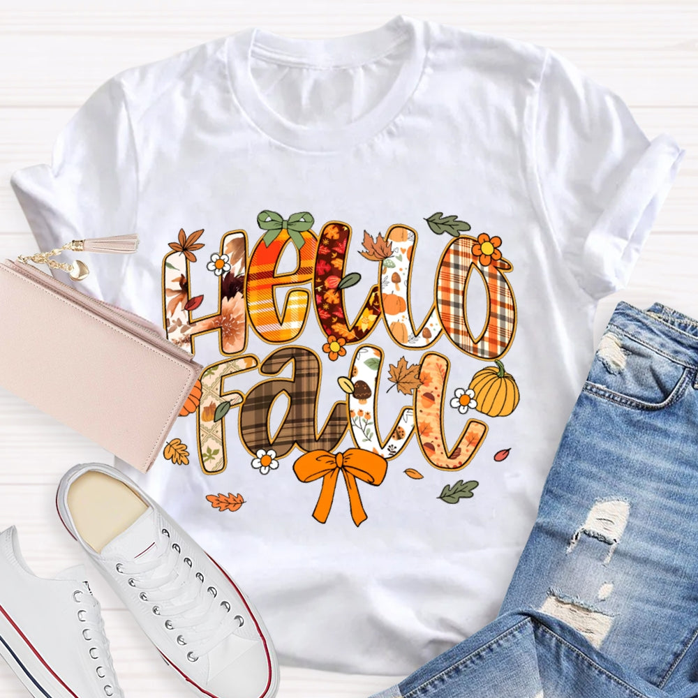 Hello Fall Various Brown Fonts Funny Halloween T-shirt