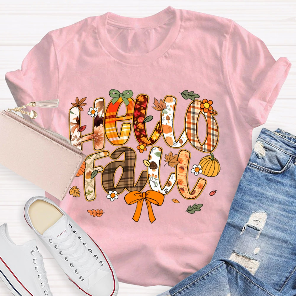 Hello Fall Various Brown Fonts Funny Halloween T-shirt