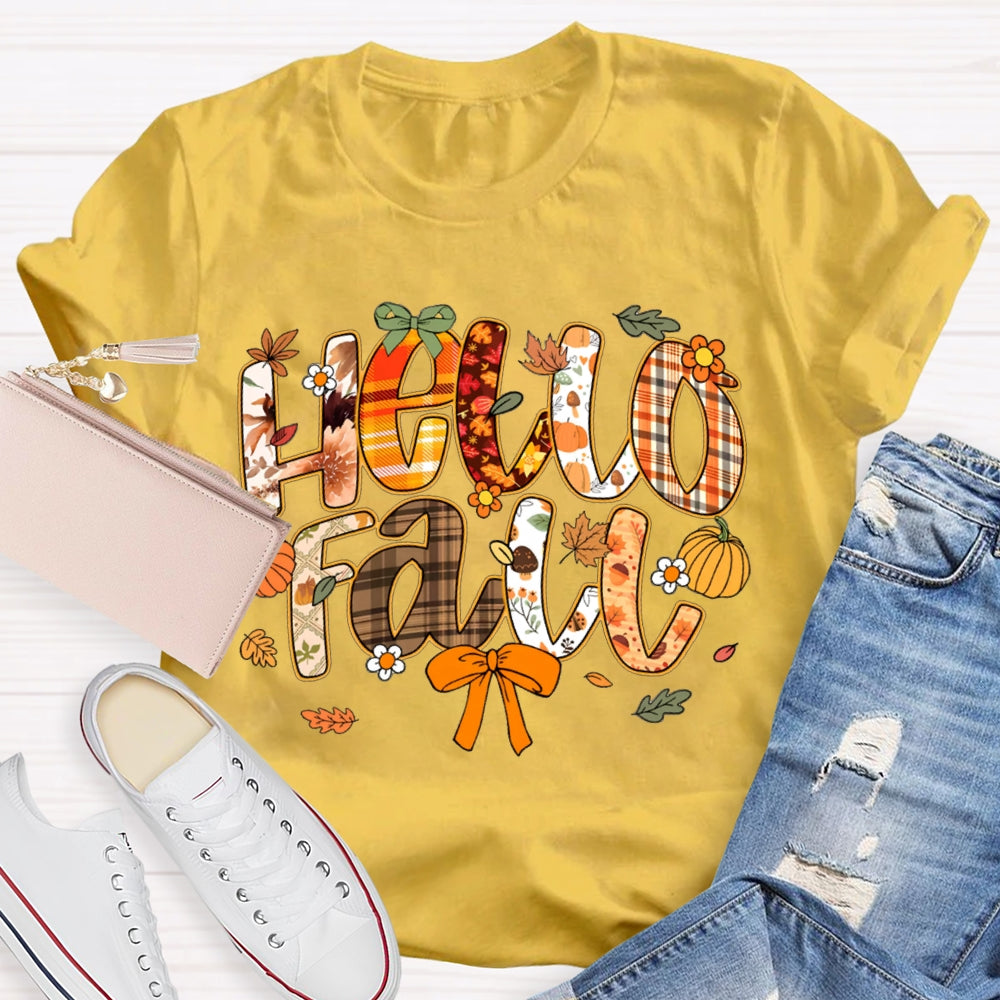 Hello Fall Various Brown Fonts Funny Halloween T-shirt