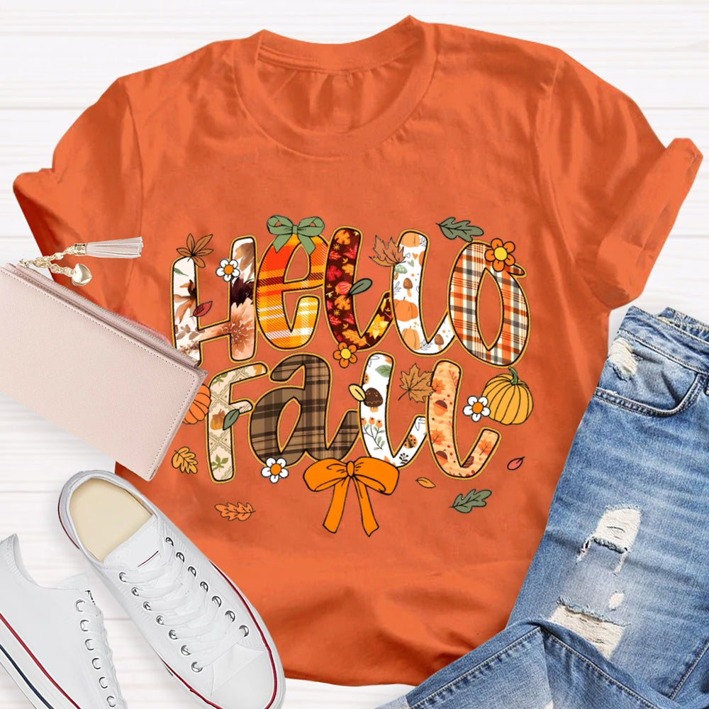 Hello Fall Various Brown Fonts Funny Halloween T-shirt