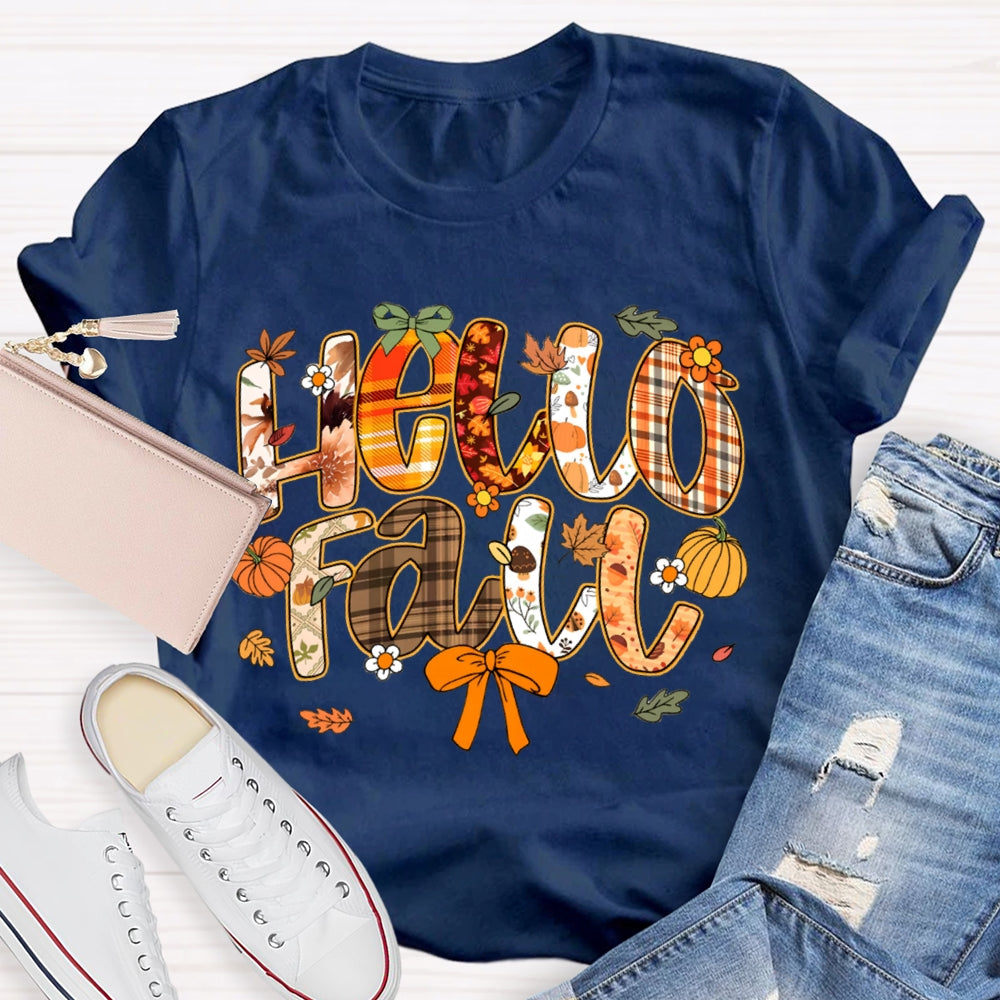 Hello Fall Various Brown Fonts Funny Halloween T-shirt