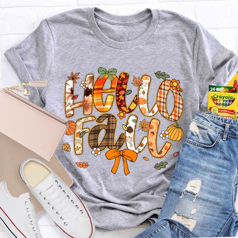 Hello Fall Various Brown Fonts Funny Halloween T-shirt